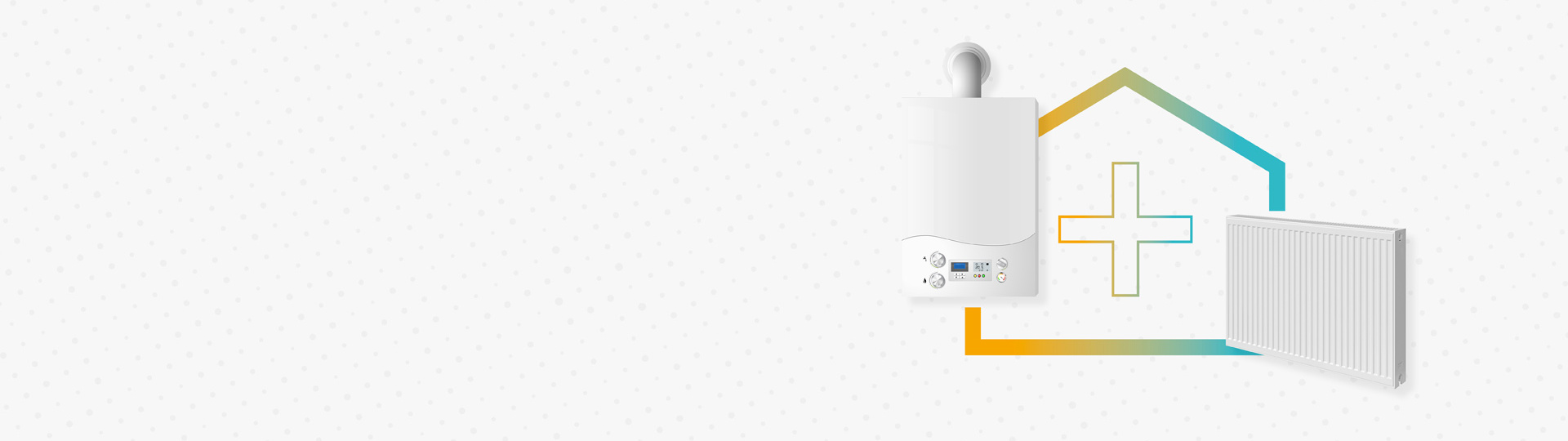 Boiler and radiator replacement with a Purmo house logo icon