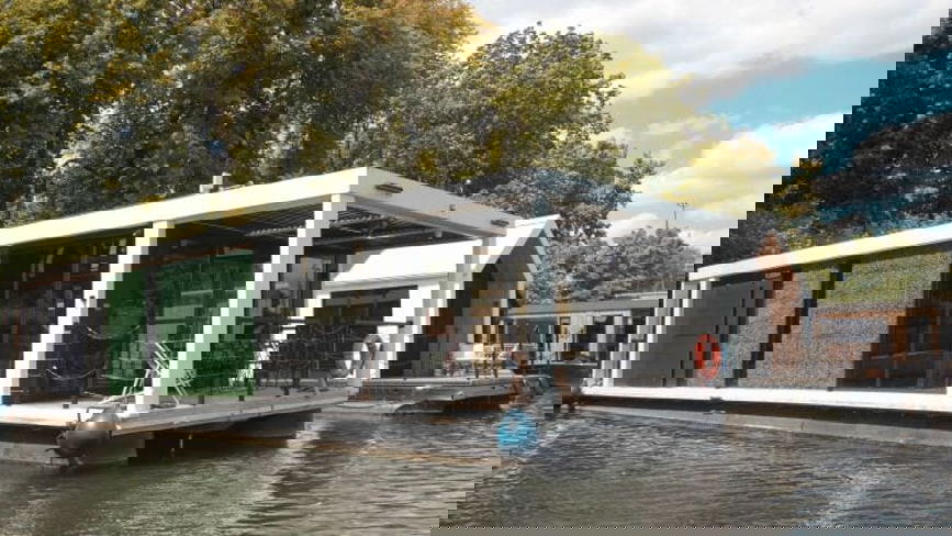 A houseboat on water